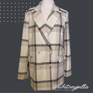 Maison d'Amélie Paris oversized light blazer neutral Check Plaid Double Breasted